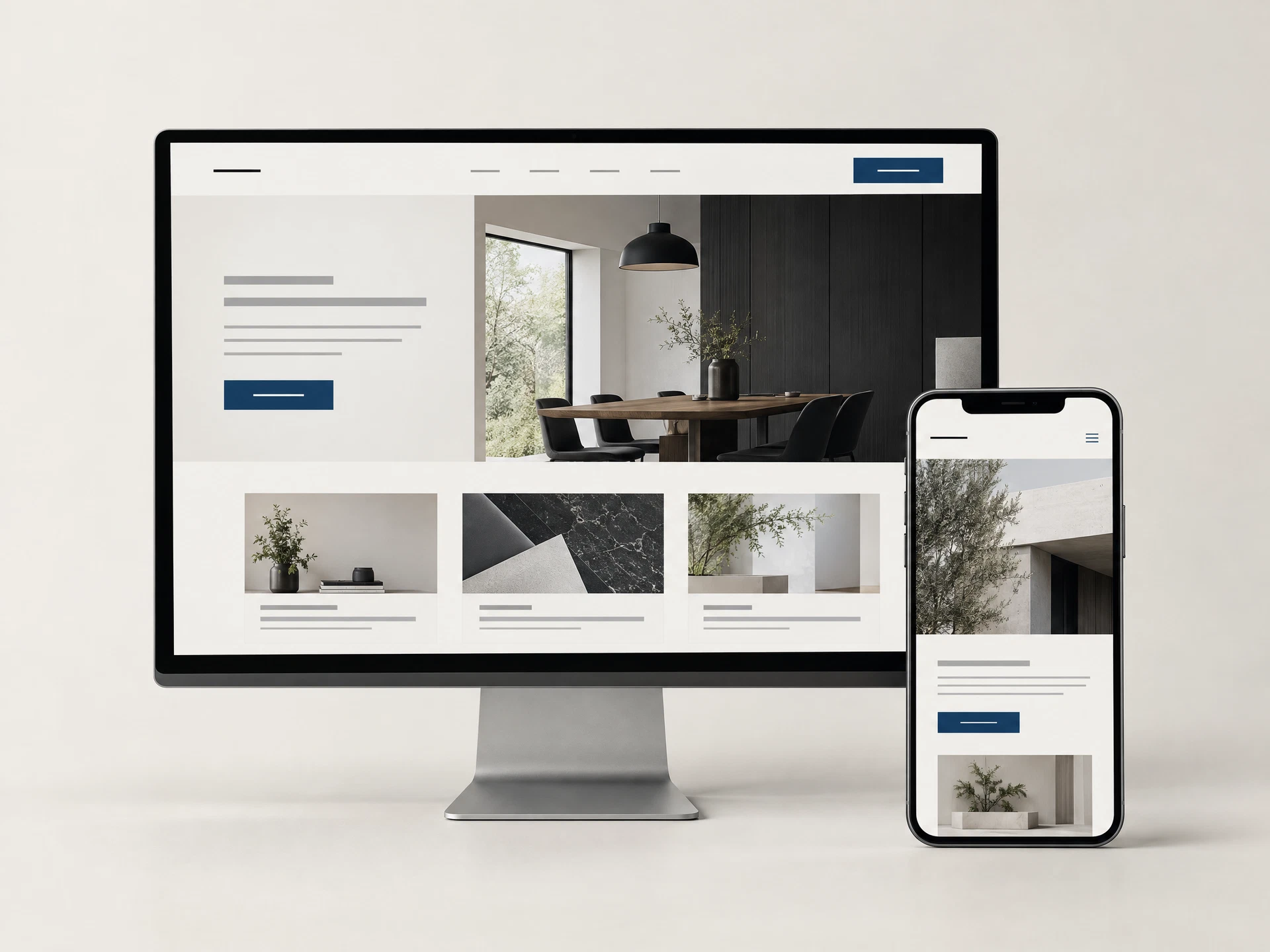 Desktop monitor and smartphone displaying a clean, responsive small-business website concept